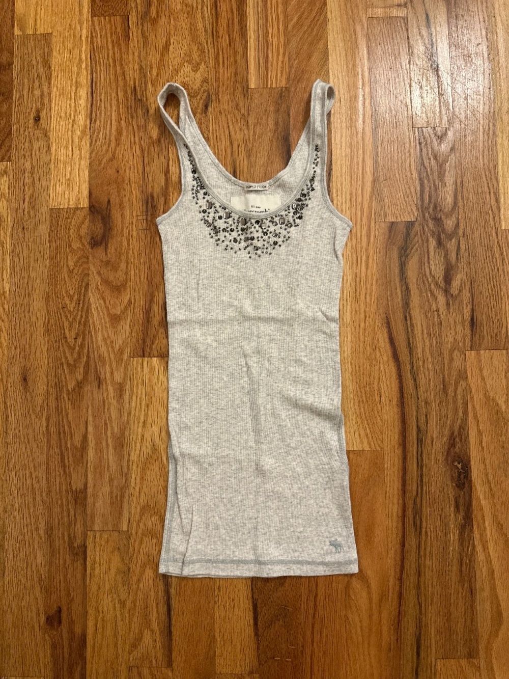 Abercrombie & Fitch Y2K Rhinestone Jeweled Ribbed Tank Top Gray